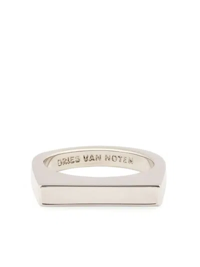 Dries Van Noten Logo-engraved Signet Ring In Silver