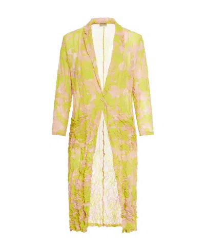 Dries Van Noten Logo Long Coat In Yellow