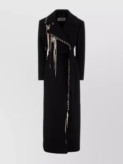 Dries Van Noten Long Belted Coat Embellished Detail In Black