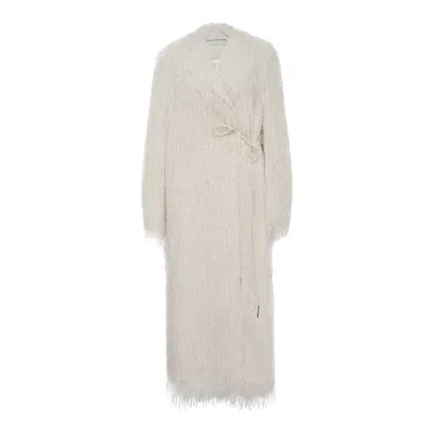 Dries Van Noten Long Collarless Coat With Lace In White