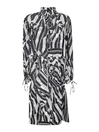 Dries Van Noten Long Sleeve All Over Print Dress In Black