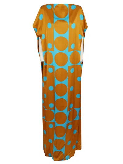 Dries Van Noten Long Geometric Print Satin Maxi Dress In Multi
