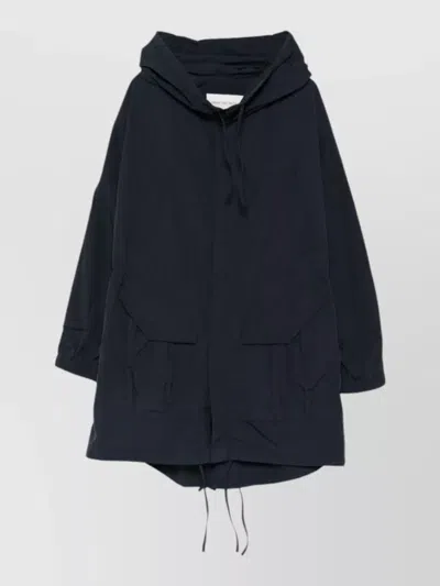 Dries Van Noten Long Hooded Coat Relaxed Fit Drawstring Hem In Blue
