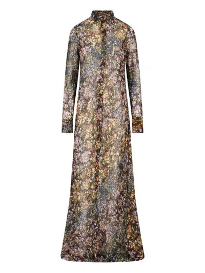 Dries Van Noten Aubergine Mini Floral Patchwork-print Jacquard Dalima Long Shirt Dress In Multi