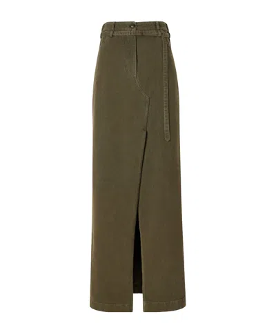 Dries Van Noten Belted Cotton-twill Midi Skirt In Green