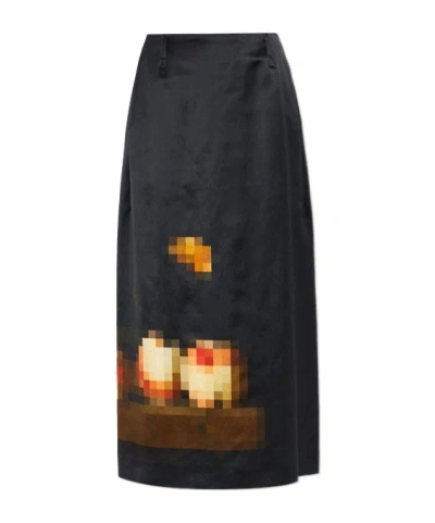 Dries Van Noten Long Printed Skirt In Black