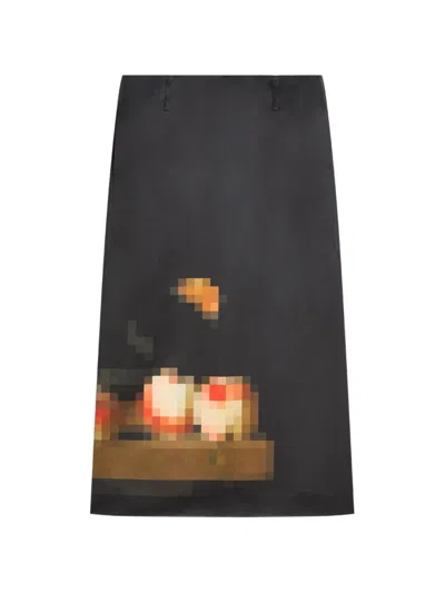 Dries Van Noten Langer Rock Mit Print In Black