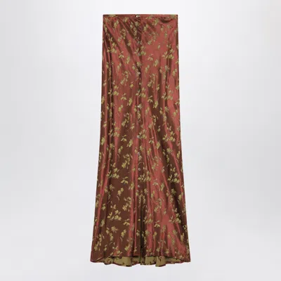 Dries Van Noten Long Rust Skirt In Floral Jacquard In Brown