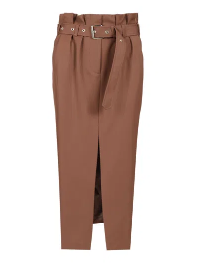 Dries Van Noten Waist Belt Skirt With Slit And Pleats In Brown