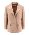 Dries Van Noten Jacquard Linen Blend Blazer With Floral Motif In Nude