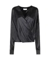 Dries Van Noten Womens Black Wrap-front Puffball Stretch-silk Shirt In Black