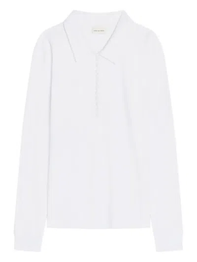 Dries Van Noten Long-sleeve Button Polo Top In White