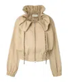 Dries Van Noten Cropped Ruffled Cotton-canvas Jacket In Nude