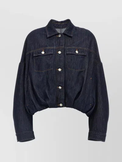 Dries Van Noten Puffball-hem Denim Jacket In Blue