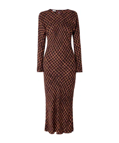 Dries Van Noten Long Sleeve Dress In Brown