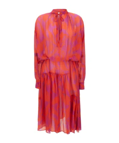 Dries Van Noten Long Sleeve Dress In Red