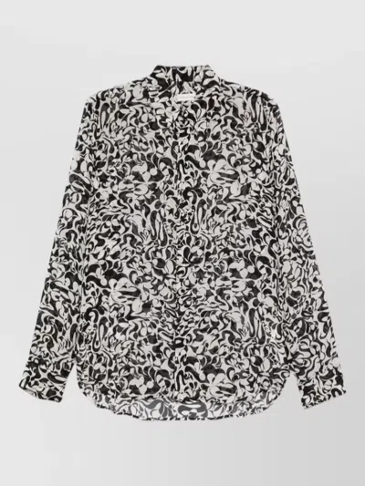 Dries Van Noten Long Sleeve Graphic Shirt Buttoned Cuffs Hem In Black