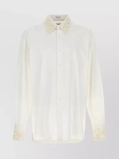 DRIES VAN NOTEN LONG SLEEVE POPLIN SHIRT WITH EMBELLISHED COLLAR
