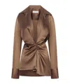 Dries Van Noten Silk Blouse With Front Draping In Brown