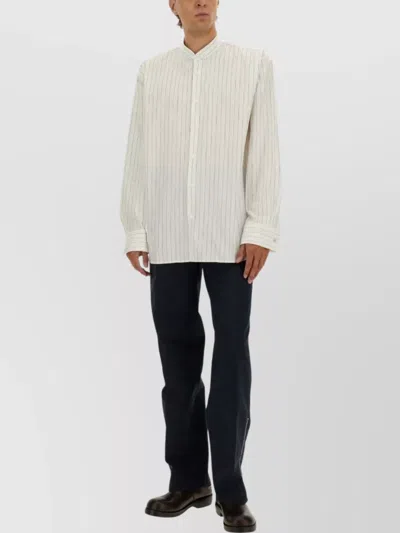 Dries Van Noten Long Sleeve Striped Shirt With Point Collar In Neutral