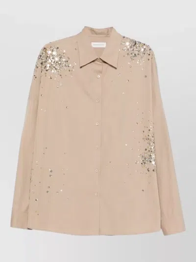 Dries Van Noten Long Sleeve Top Dropped Shoulders Nylon Silk Sequins In Brown