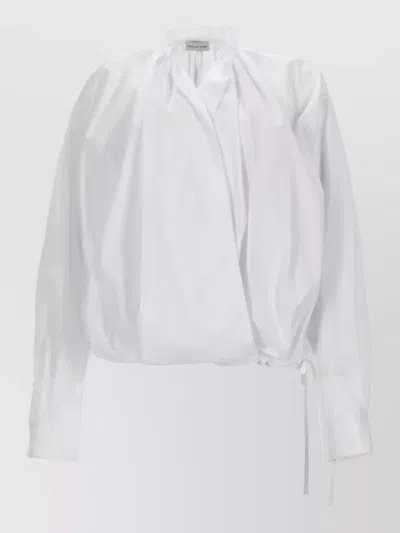 Dries Van Noten Long Sleeve Top Ruffled Collar Drawstring In White