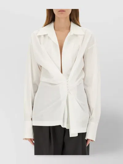 Dries Van Noten Long Sleeve Wrap Shirt With Button Design In White