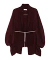 Dries Van Noten Open Front Chunky Knit Cardigan With Belt In Burgundy