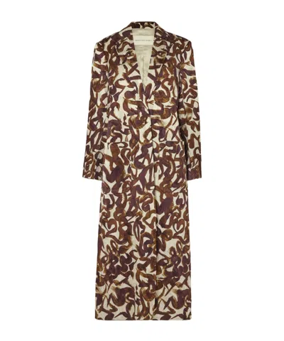 Dries Van Noten Printed Satin-jacquard Coat In Brown