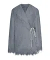 Dries Van Noten Short Coat With Fringed Hem And Tie In Gray