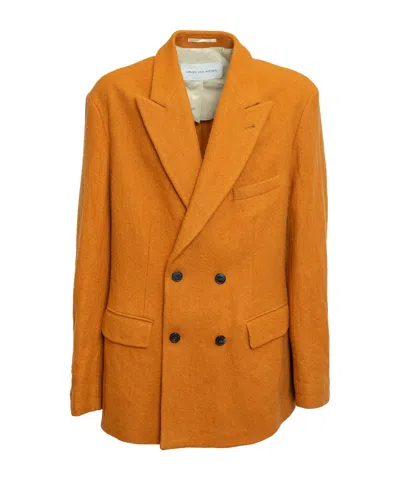 Dries Van Noten Double Breasted Long Sleeved Coat In Orange