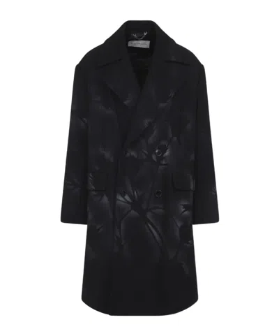 Dries Van Noten Floral Double Breasted Coat Side Pockets In Black