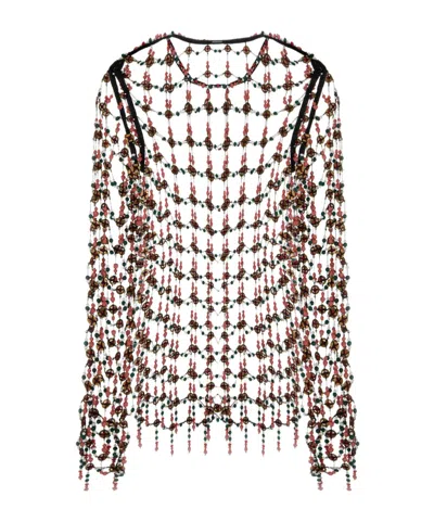 Dries Van Noten Long-sleeved Openwork Mesh Blouse In Multi