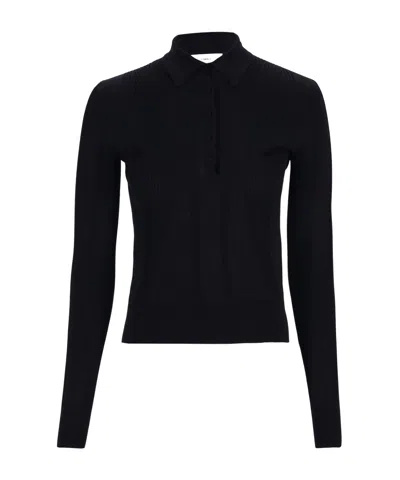 Dries Van Noten Long-sleeved Polo Shirt In Black