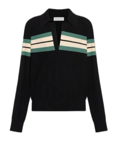 Dries Van Noten Long-sleeved Polo Shirt In Black