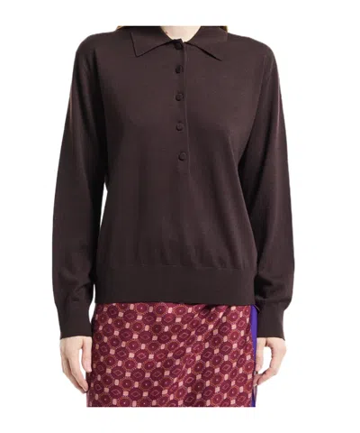 Dries Van Noten Long-sleeved Polo Sweater In Brown