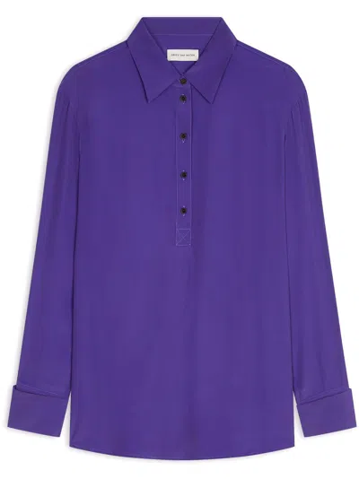 Dries Van Noten Long-sleeved Polo Top In Purple