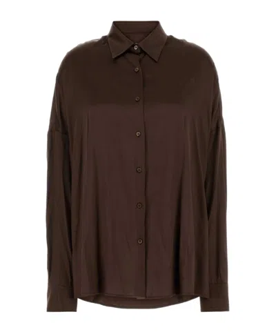 Dries Van Noten Long-sleeved Satin Blouse In Brown