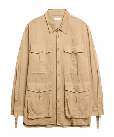 Dries Van Noten Multi-pocket Cotton Shirt In Nude