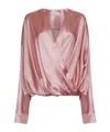 Dries Van Noten Pink Stretch Silk Draped Blouse In Pink