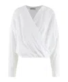Dries Van Noten White Shirt With Draping And V-neck In Cotton Poplin Woman In White