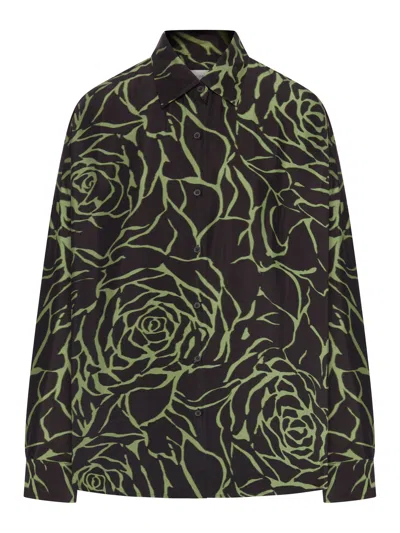 Dries Van Noten Long-sleeved Shirt With All-over Print In Black