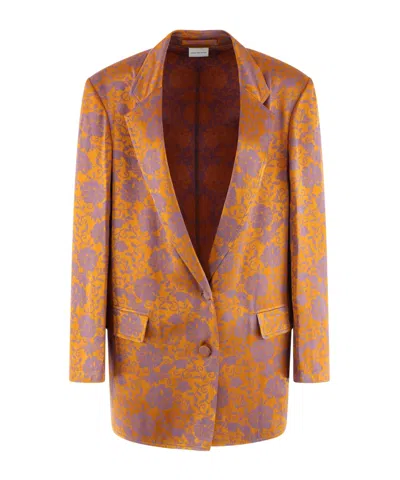 Dries Van Noten Long-sleeved Suit Coat In Brown