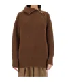 Dries Van Noten Asymmetric Zip Long Sleeve Knit Top In Brown