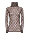 Dries Van Noten Crystal-embellished Printed Stretch-mesh Turtleneck Top In Blue