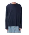 Dries Van Noten Long Sleeve Crew Neck Cotton T-shirt In Blue