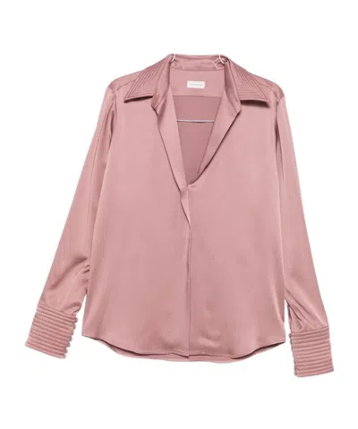 Dries Van Noten Long-sleeved V-neck Shirt In Pink