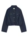 Dries Van Noten Cropped Cotton Jacket With Textured Finish In Blue