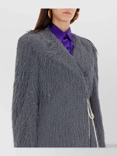 Dries Van Noten Long Textured Coat Belted At Waist In Gray