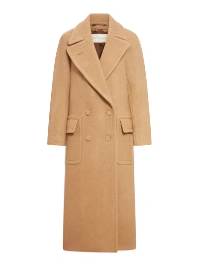 Dries Van Noten Long Wool Coat In Nude & Neutrals